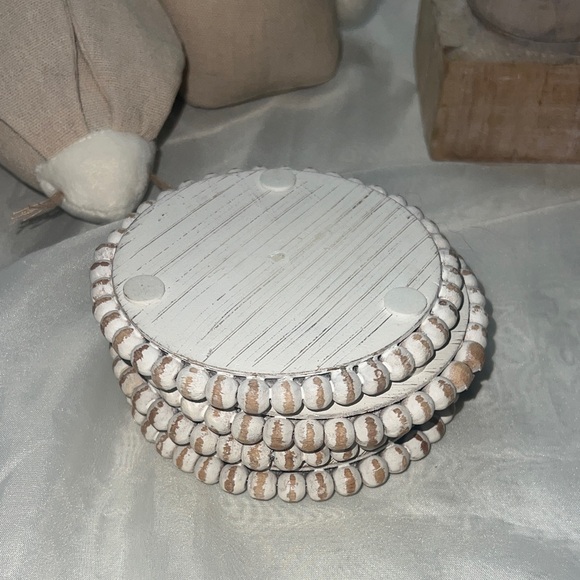 Rustic Beaded Coaster Set - White - Picture 2 of 4